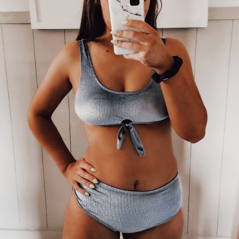 90s Style Blue Velvet Knot Swimsuit